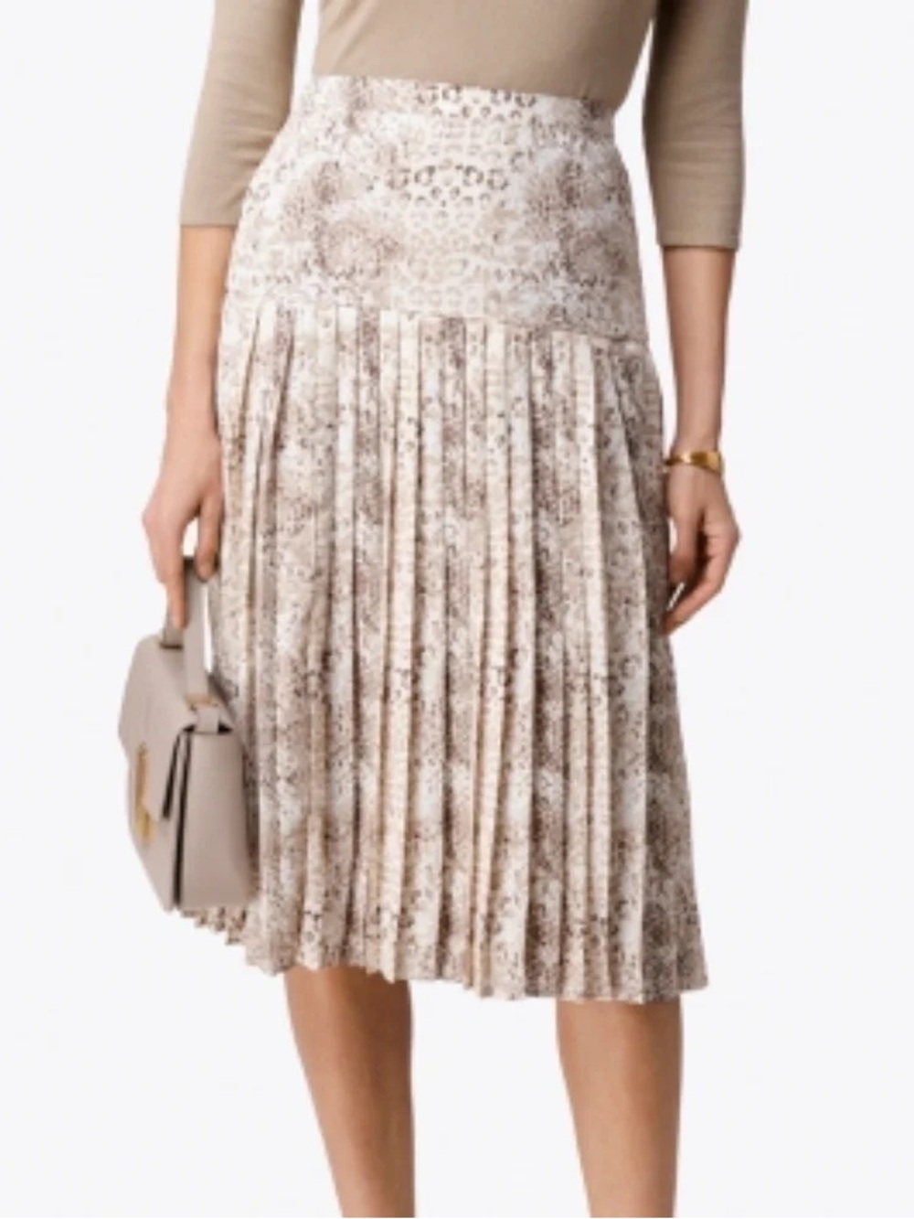 Brochu Walker Rovena Animal Print Pleated Midi Skirt Neutral Size S